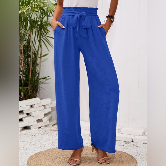 Heymoments BLUE wide leg pants w/ Pockets high waisted adjustable knot! Small - Picture 2 of 4